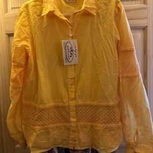 NWT Vintage GOA Elegant Yellow Lace Button Down Shirt